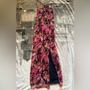 Lulus 🌺 Floral Mesh Maxi Dress Tie up Dress NEW✨NWT X-Small